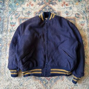 Vintage 80s Delong Blue Blank Varsity Jacket Large
